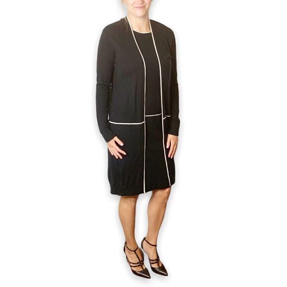 Worth 100% Wool Duster and Midi Dress Two Piece Set Women’s Black Cream Medium M - Picture 2 of 12